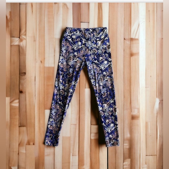 LuLaRoe OS Leggings Floral Purple Teal one size elastic waist - Picture 3 of 16